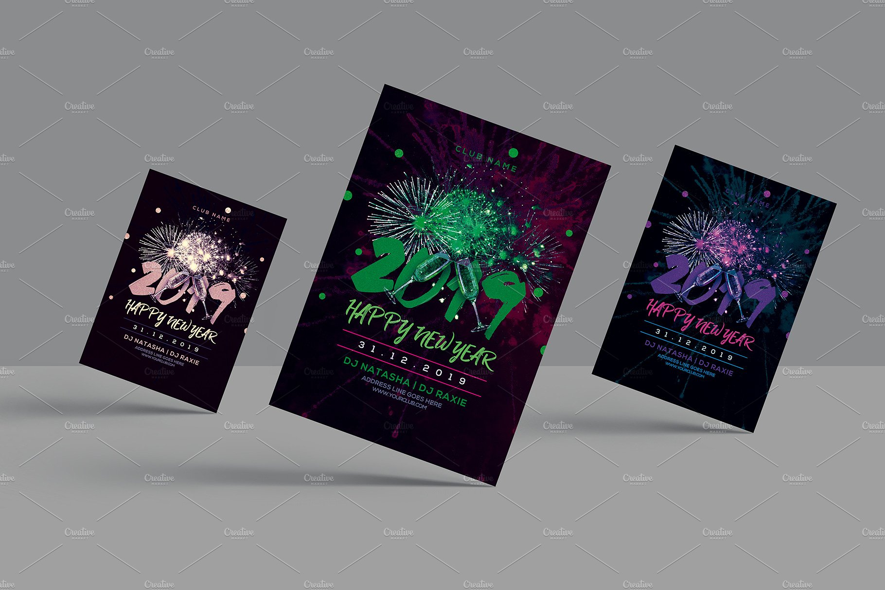 2019新年派对海报模板下载 New Year Party Flyer [psd]插图(2)