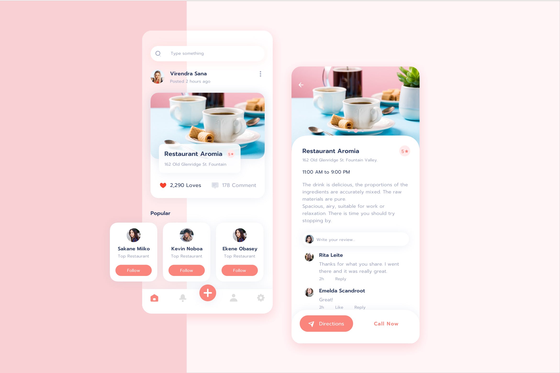 美食餐厅点评APP应用界面设计模板 Restaurant Food Review Application UI – FV插图