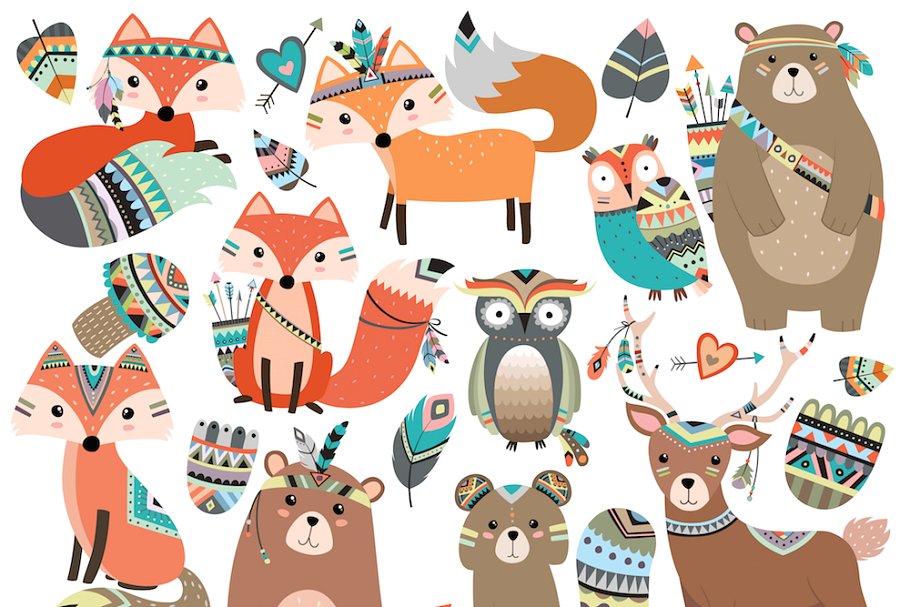 部族动物手绘剪贴画 Huge Tribal Animal Clipart Bundle插图(2)