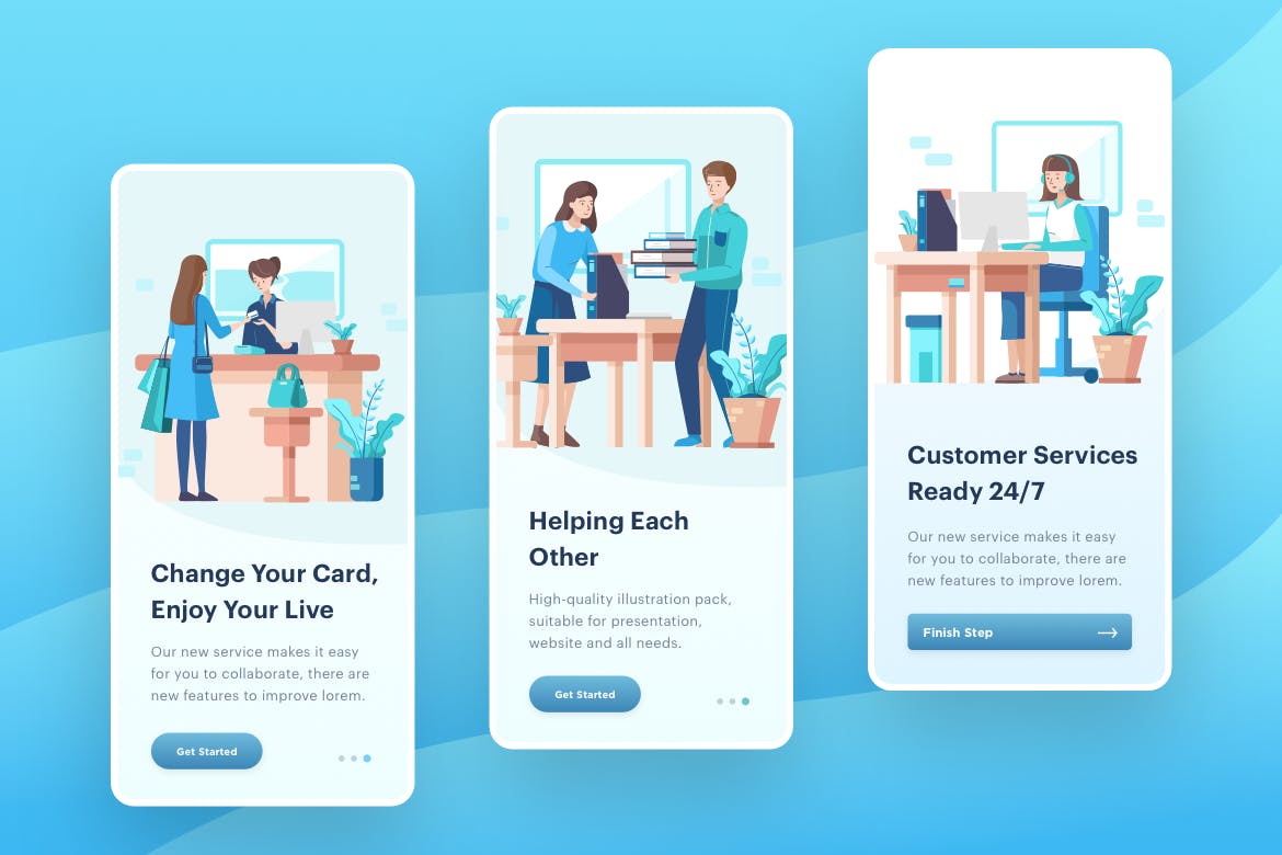 生活服务场景APP启动页插画素材 Helping Each Other Illustration – Onboarding插图(1)