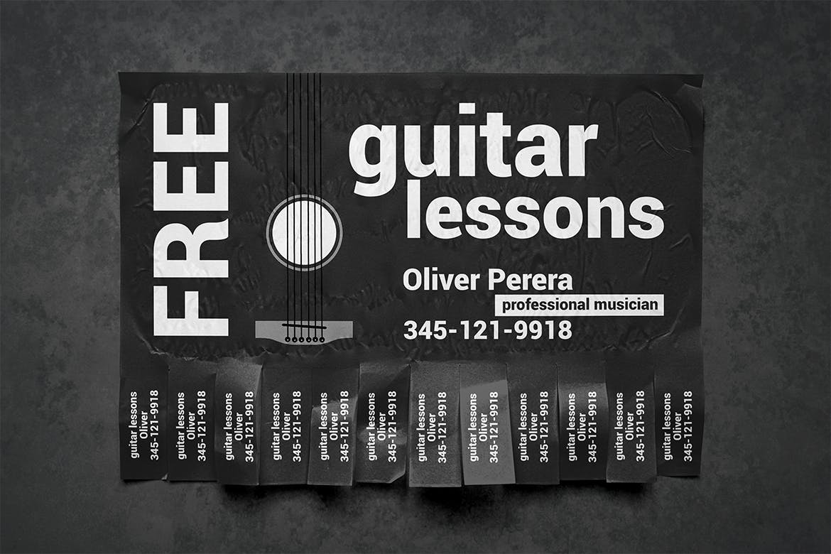 可撕下联系方式的海报设计张贴效果图样机 Tear-off Ad Mockup插图(3)