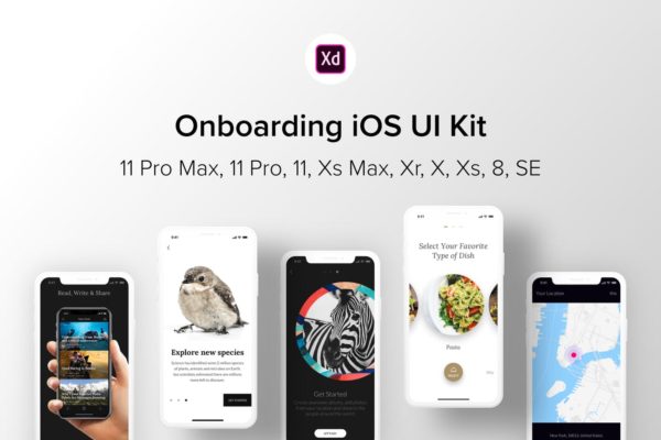 iOS平台APP应用引导页设计XD模板 Onboarding iOS UI Kit (Adobe XD)