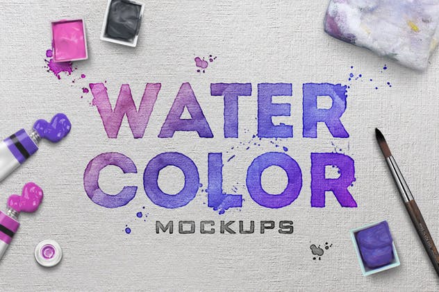 逼真水彩文本文字特效样式 Watercolor Scene Text Mockups插图(2)