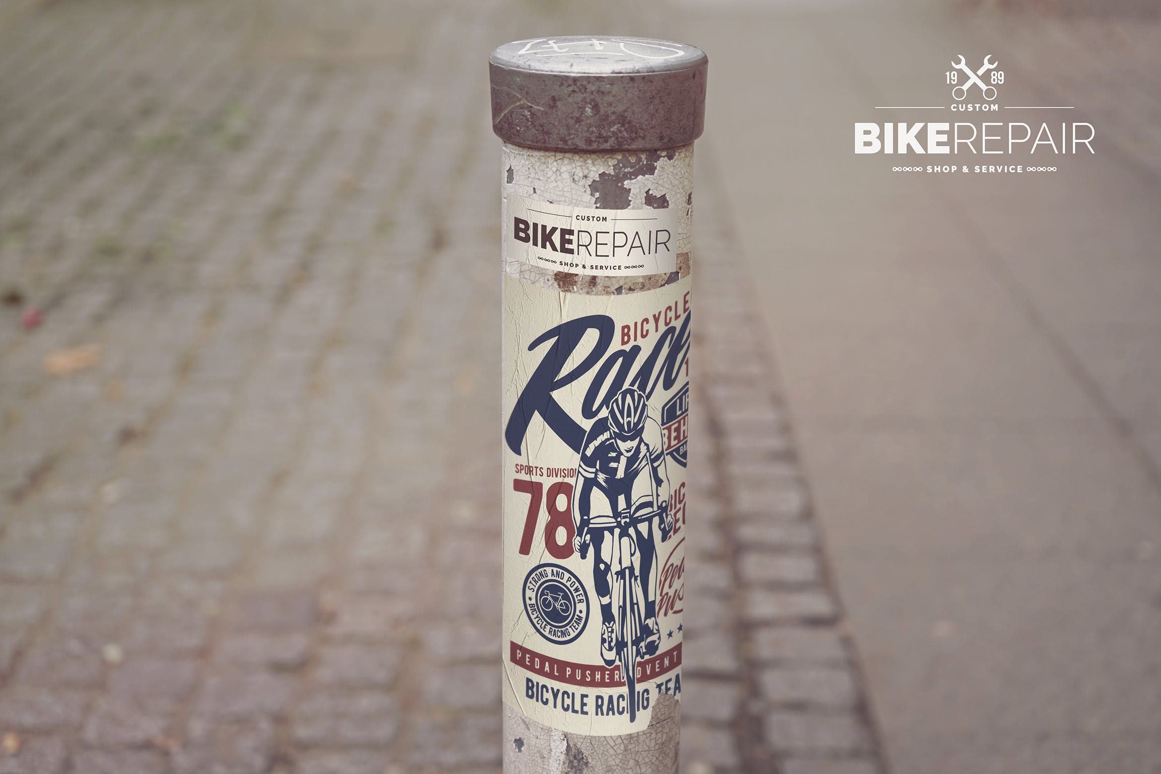 城市圆柱标志/海报张贴效果样机模板 Urban Sign Mockup插图