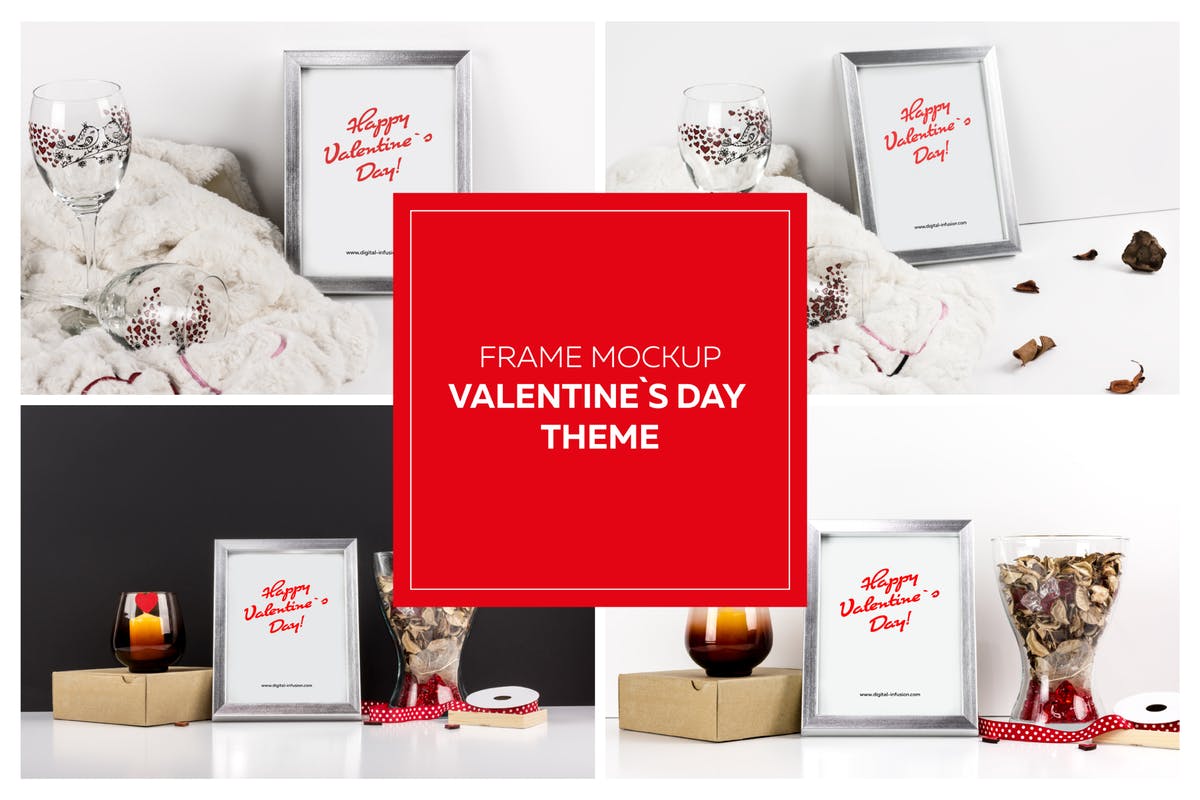 情人节主题画框相框样机模板 Frame Mockup – Valentin`s Day Theme插图