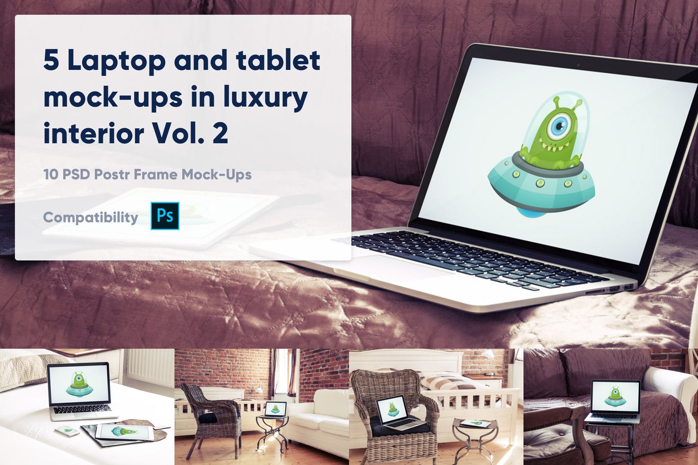 奢华酒店场景笔记本电脑&平板电脑屏幕预览素材库精选样机v2 5 Laptop and tablet mock-ups in hotel Vol. 2插图