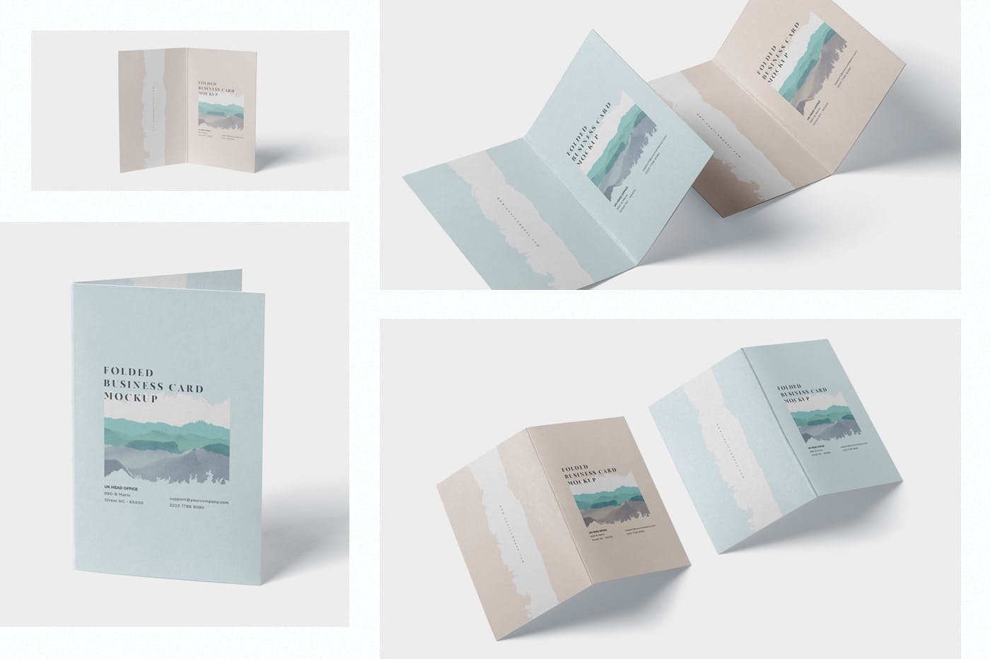 折叠式企业名片设计图样机模板 Folded Business Card Mockup – Horizontal Orientati插图(1)