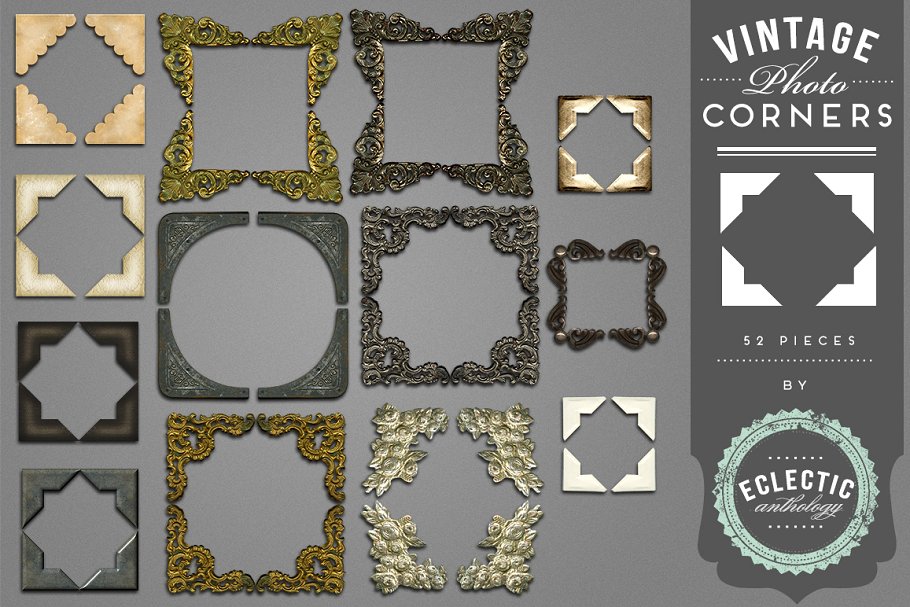 复古剪贴簿/相册装饰角元素素材 Vintage Scrapbook Photo Corners插图(2)