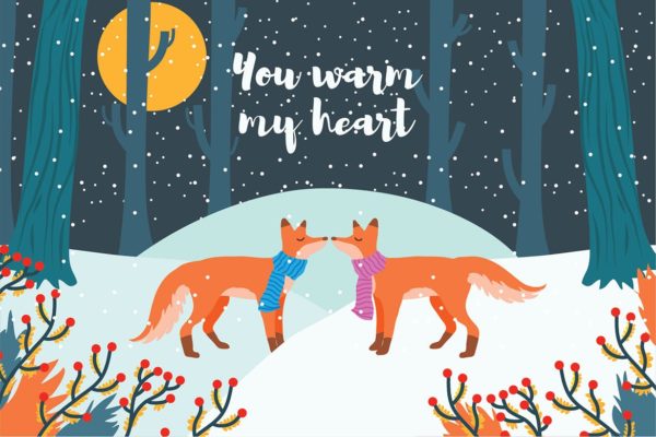 爱情主题狐狸情侣矢量图插画素材 Fox – Vector Illustration