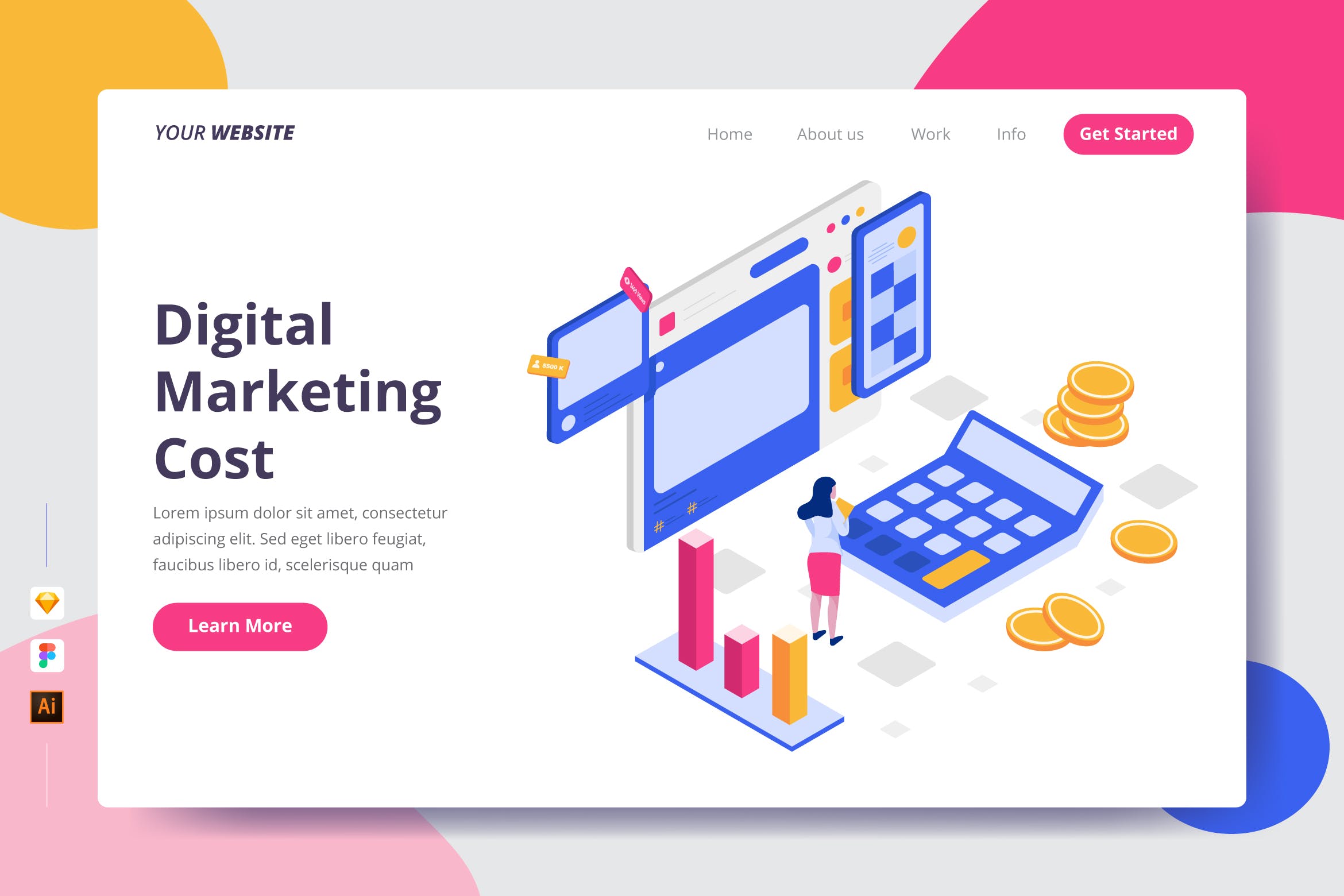 数字营销成本矢量插画网站着陆页设计素材库精选模板 Digital Marketing Cost – Landing Page插图