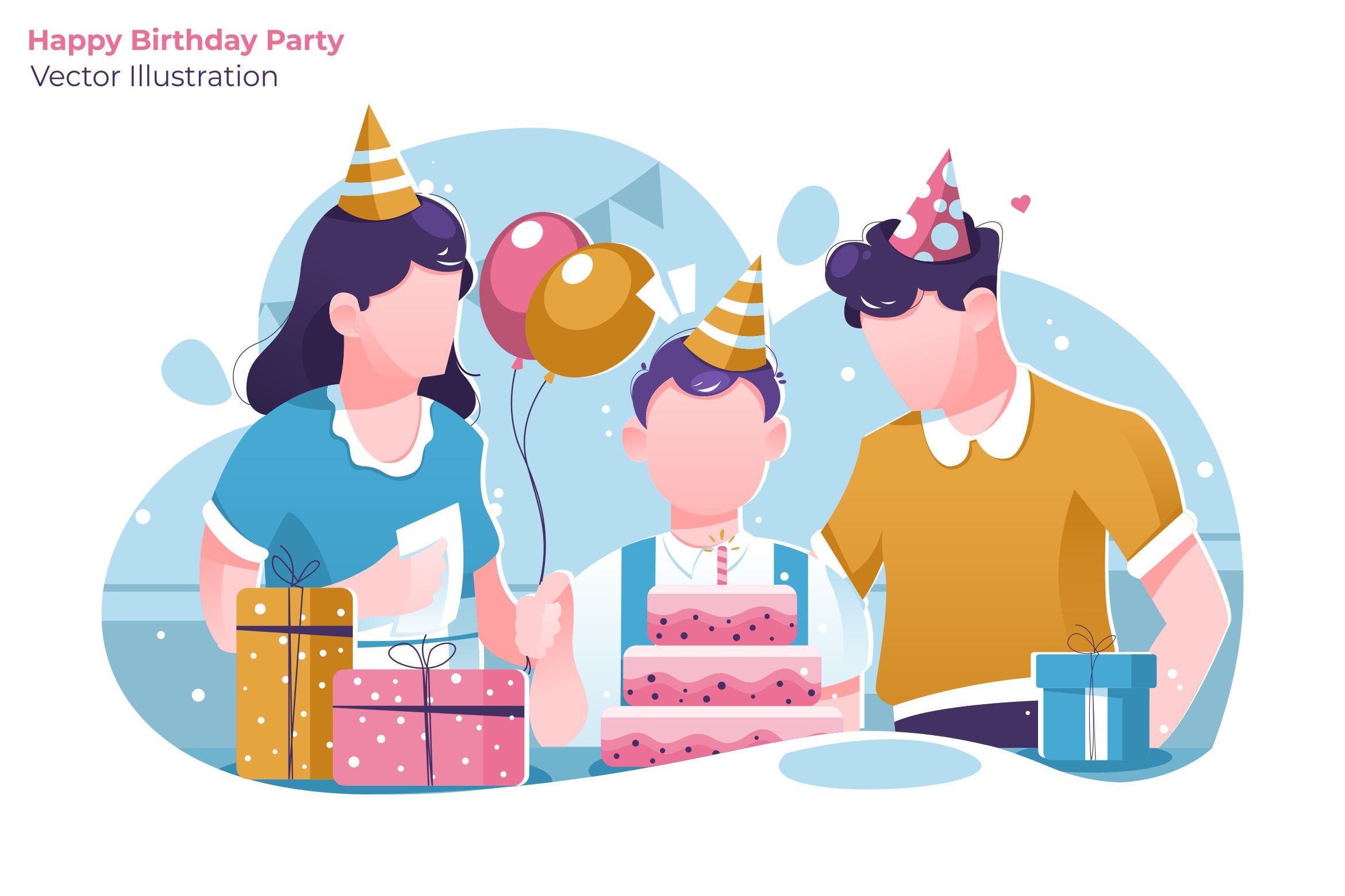 生日庆祝场景矢量插画素材库精选素材 Happy Birthday – Vector Illustration插图