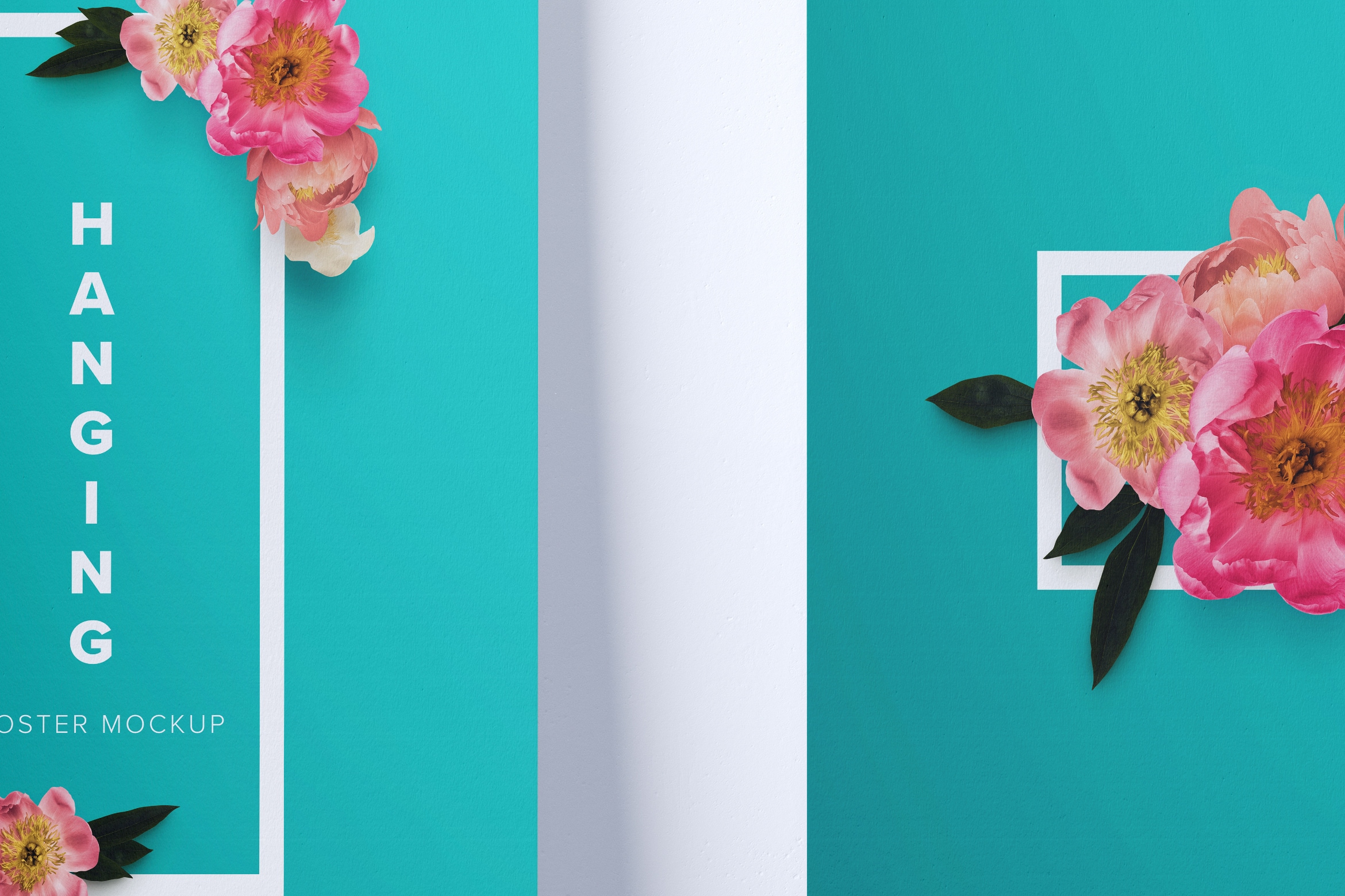 悬挂式海报设计图展示样机模板 Two 2:3 portrait hanging posters mockup插图(1)