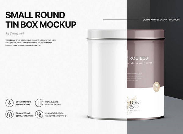 优雅高品质的圆形金属盒子样机展示模型mockups