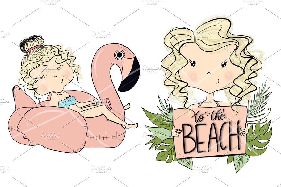 4组夏日少女剪贴画 Collection of 4 Sets Girls Summer插图(6)