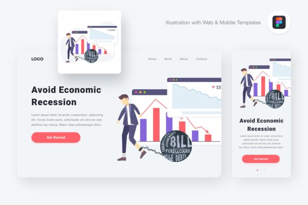 经济衰退图解经济分析矢量概念插画[Figma&amp;SVG] Economic recession illustration (Figma &amp; SVG)