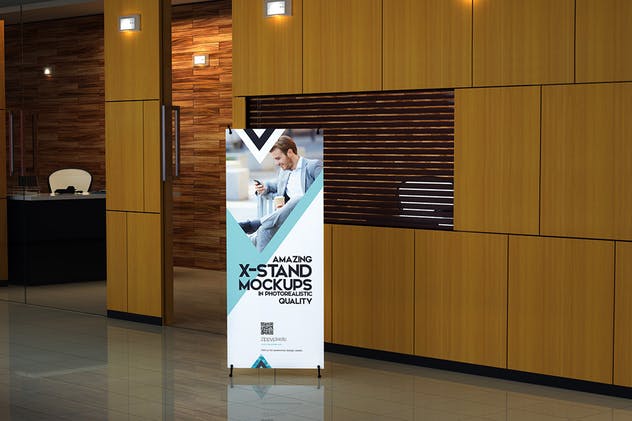 易拉宝展架广告Banner样机模板 Realistic X-Banner Mockups插图(3)