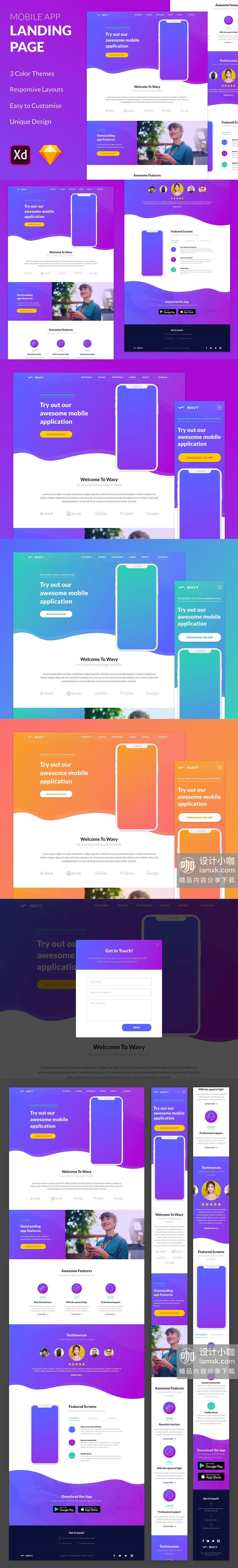 素材库下午茶：响应式时尚的手机APP产品网站官网模板下载 [Sketch,XD]