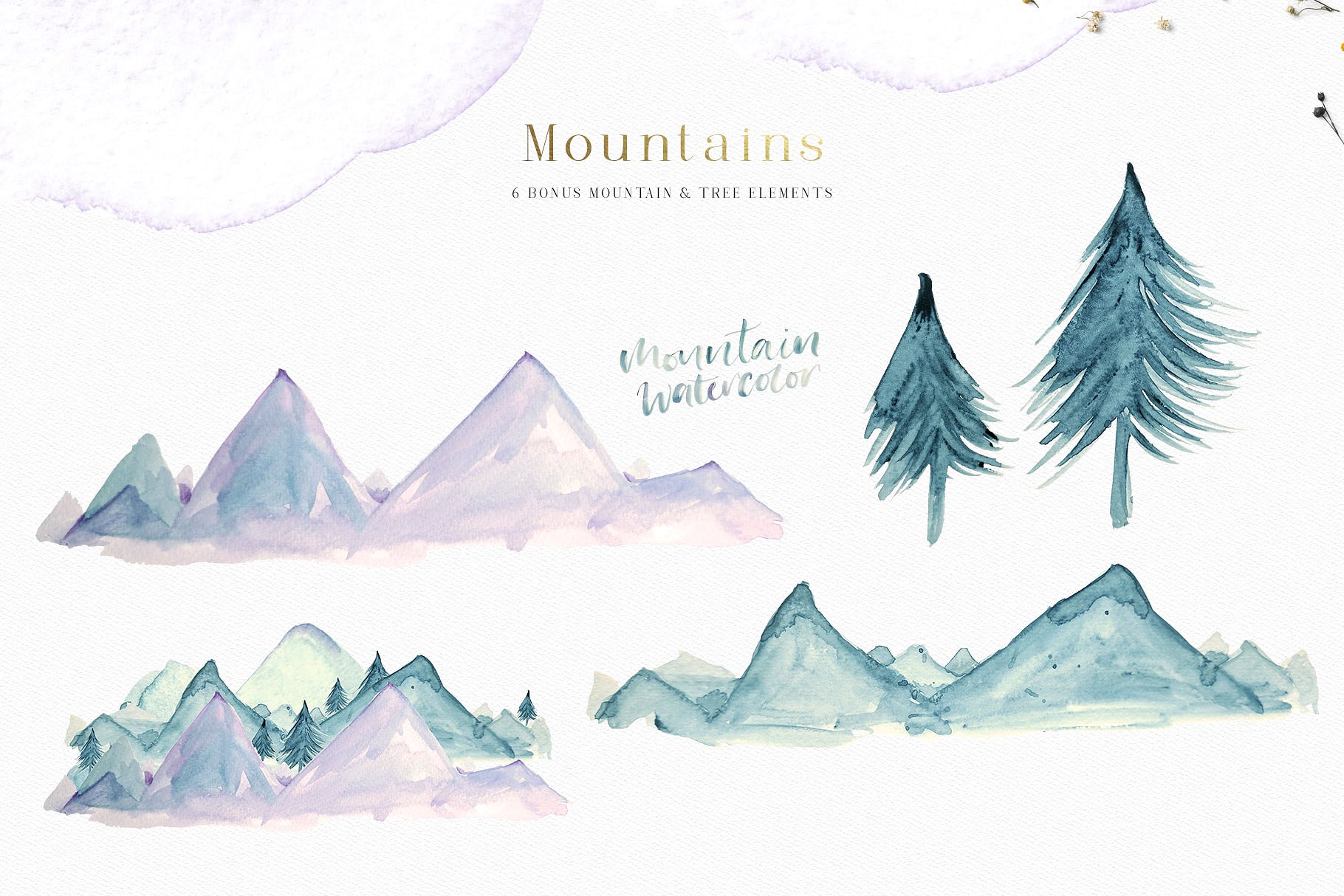 轻奢风格水彩元素合集 A Mountain Summer Watercolor Set插图(16)