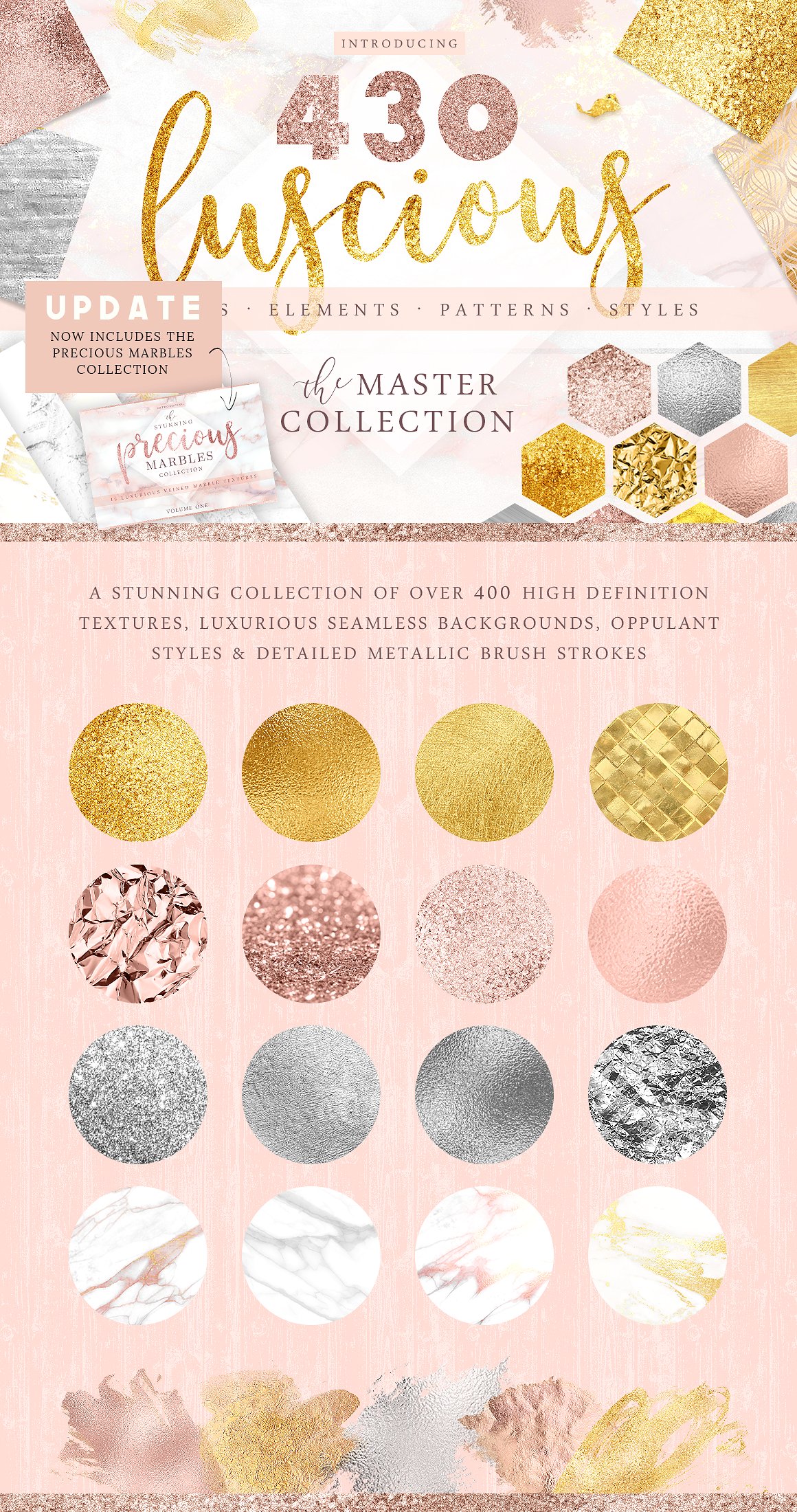430+高品质的玫瑰金大理石高端纹理背景大集合插图(1)