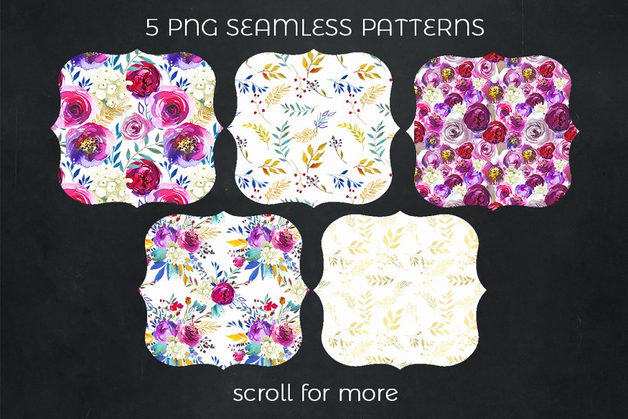 靛蓝粉红水彩花卉剪贴画 Indigo Pink Teal Watercolor Florals插图(6)