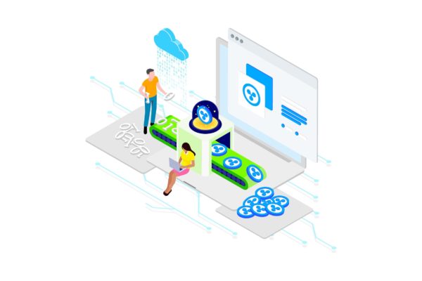 区块链加密技术主题等距概念插画v1 Encrypt Data on Blockchain Isometric 1 – TU