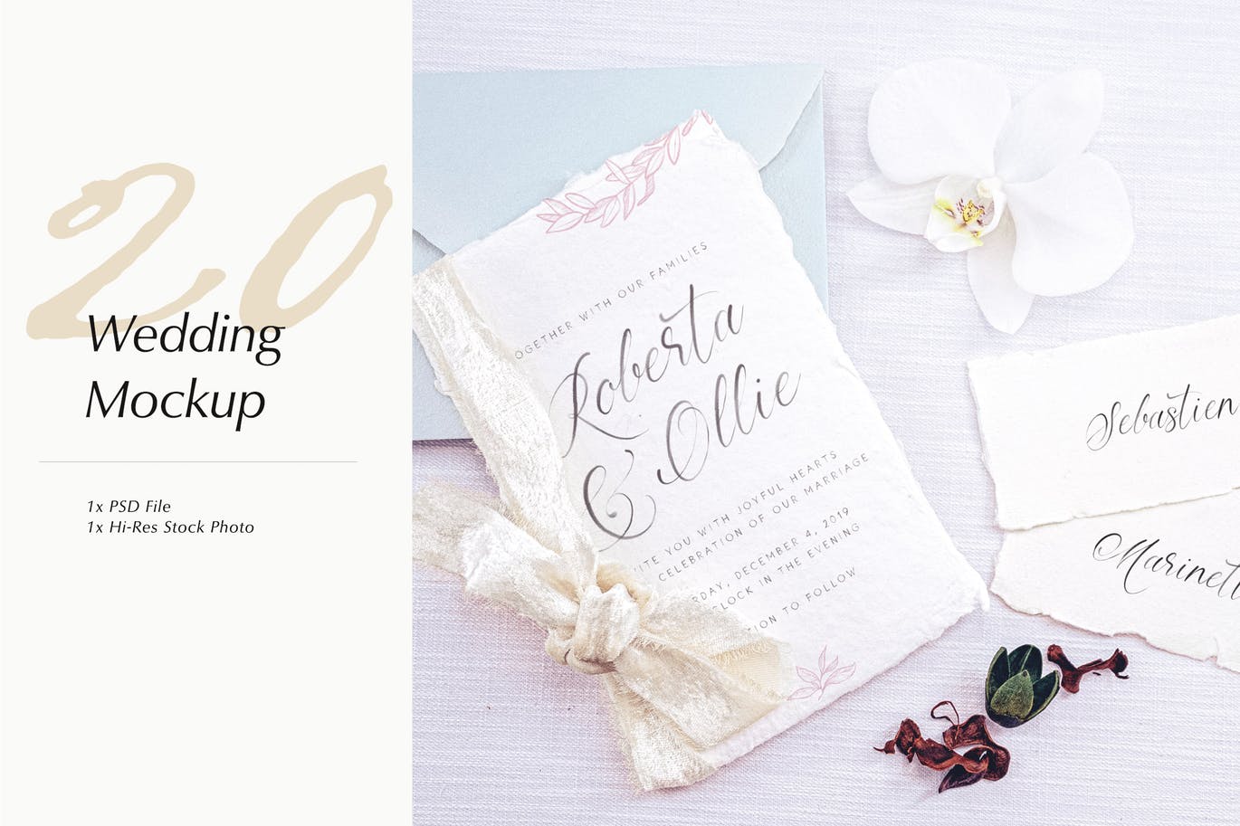 婚礼照片婚礼邀请函优雅风格设计样机素材库精选模板v20 Wedding Photo Mockup 20插图