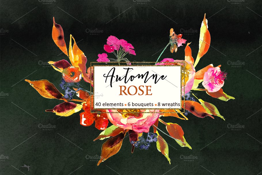 粉色红色花卉水彩剪贴画 Pink Watercolor Florals Clipart插图(6)