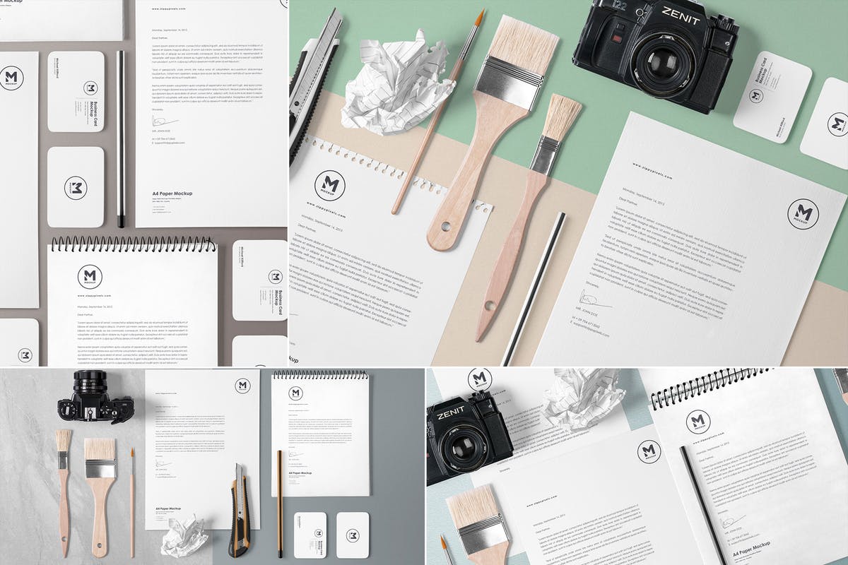 4组企业办公文具等距场景品牌样机套装 4 Stunning Stationery Mockups Set插图