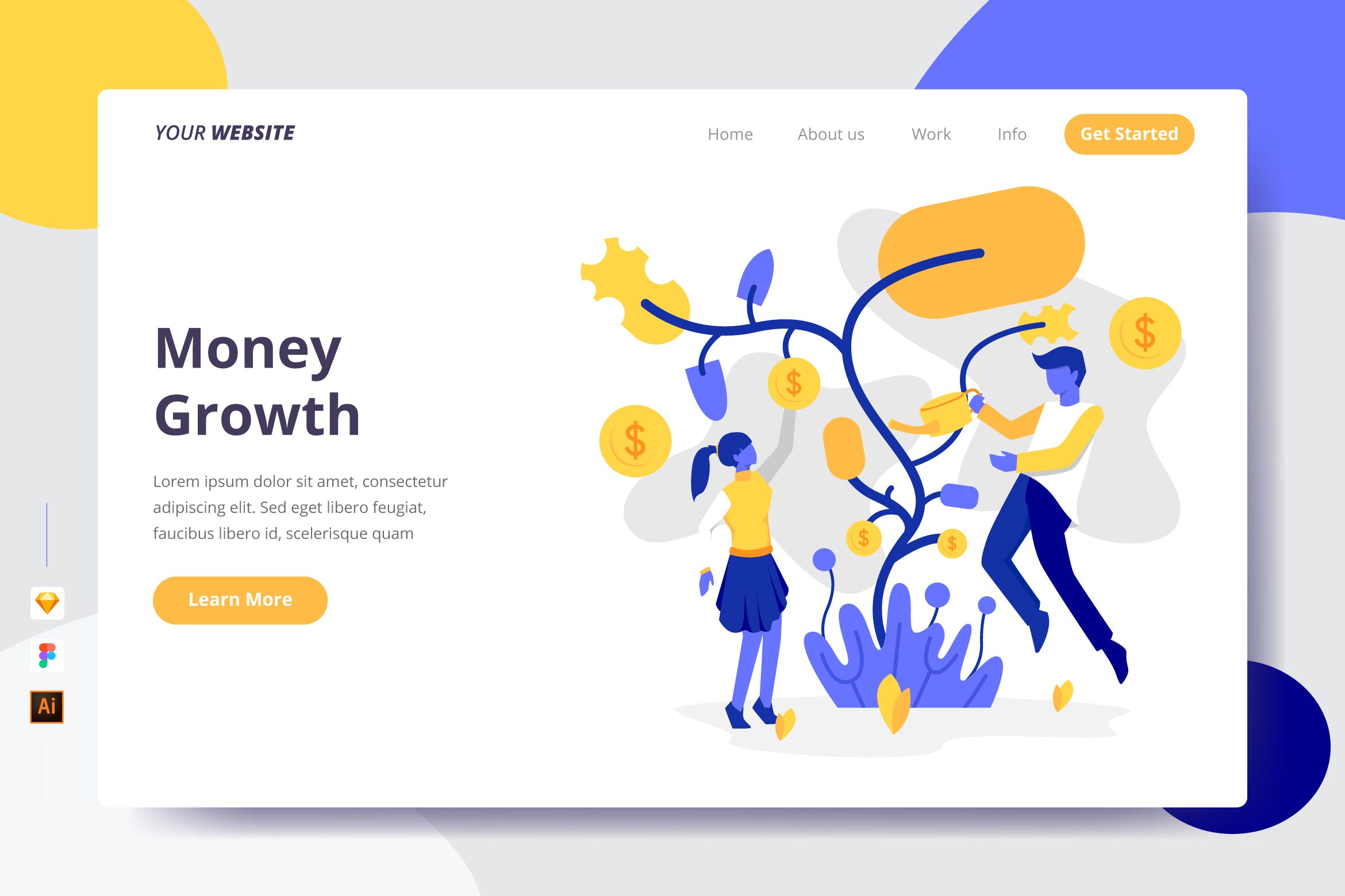 货币升值主题插画网站着陆页设计素材库精选模板 Money Growth – Landing Page插图