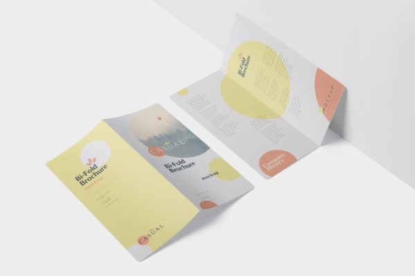 圆角设计风格对折企业传单设计样机素材库精选 DL Bi-Fold Brochure Mock-Up Set – Round Corner