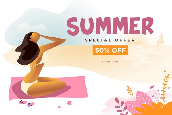 夏日主题矢量插画电商网站促销Banner广告模板v5 Summer sale banner