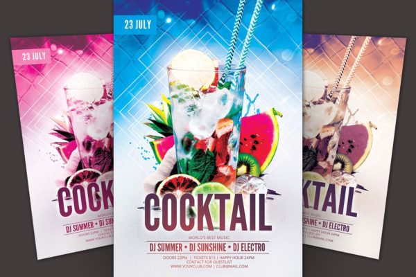 鸡尾酒会传单PSD模板 Cocktail Flyer Template