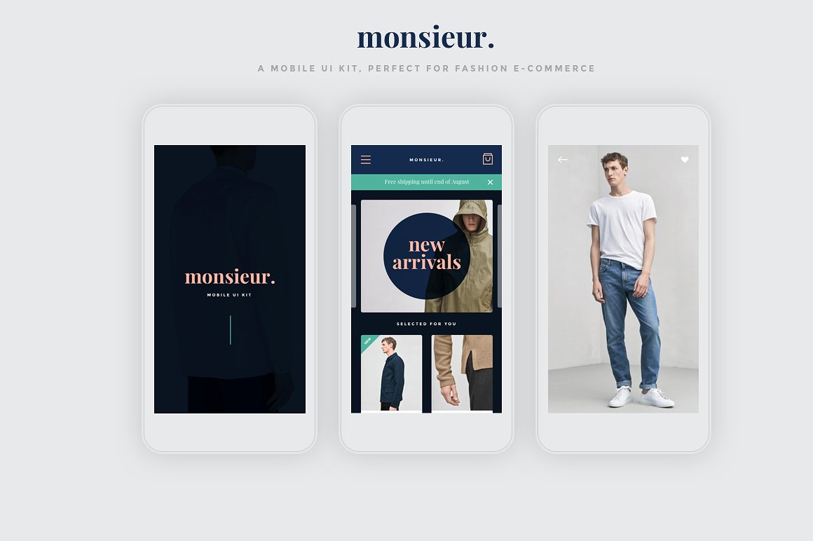 时尚服饰电子商务 APP UI 套件 Monsieur. Mobile E-commerce UI Kit [For Sketch&Principle]插图(1)