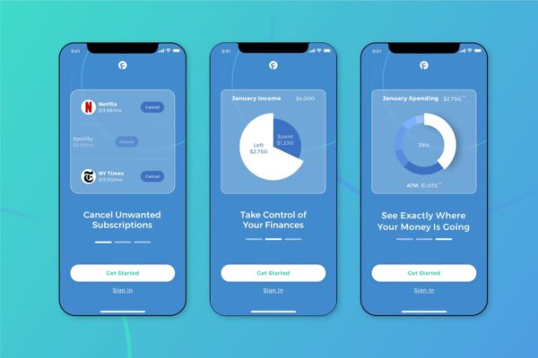 金融主题APP应用界面设计模板[蓝色版] Finance Walkthrough Mobile UI – FD