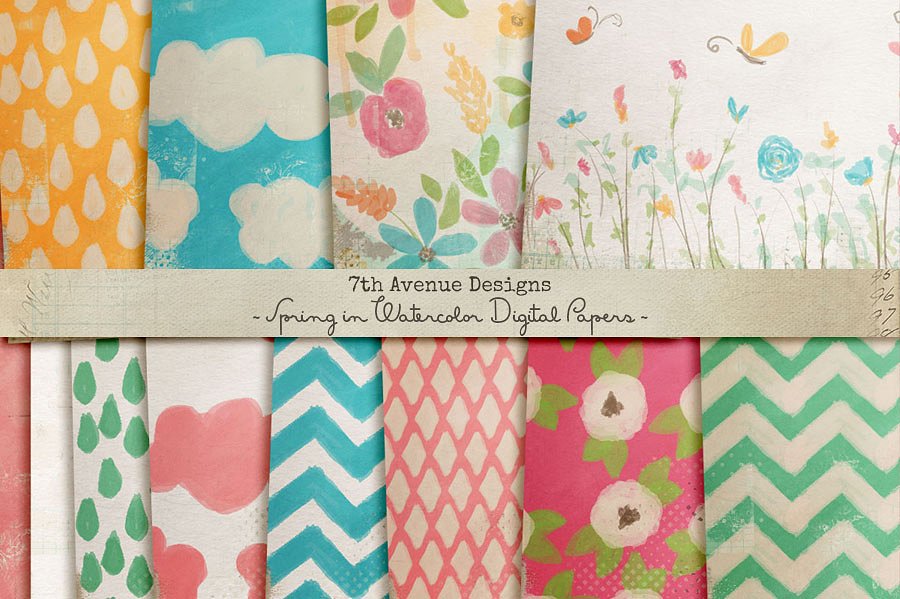 春天气息水彩图案纸张纹理 Spring in Watercolor Digital Papers插图