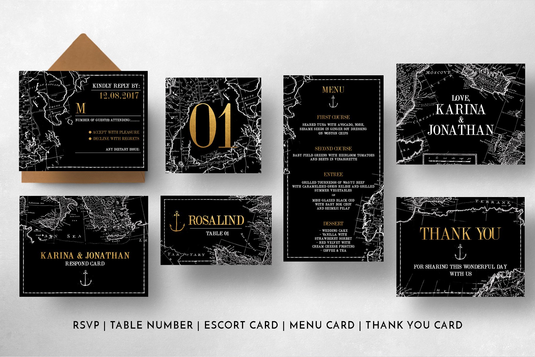 复古地图背景婚礼物料设计模板 Vintage Map Wedding Suite插图(13)