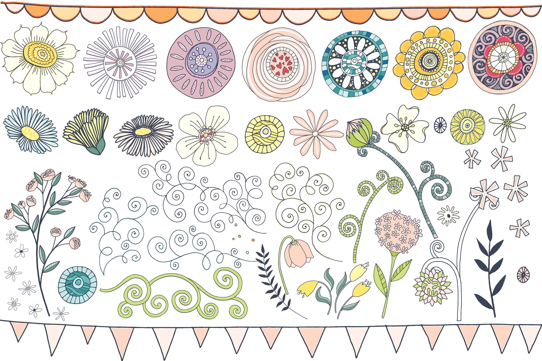 梦幻繁花似锦水彩手绘花卉蝴蝶树叶矢量图形 Fantasy Flowers, Floral Wreaths插图(14)