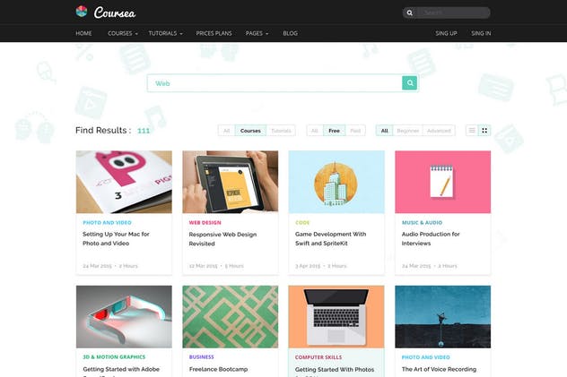 在线教育&线上培训网站PSD模板 Coursea – Online Tutorials & Courses Template插图(4)
