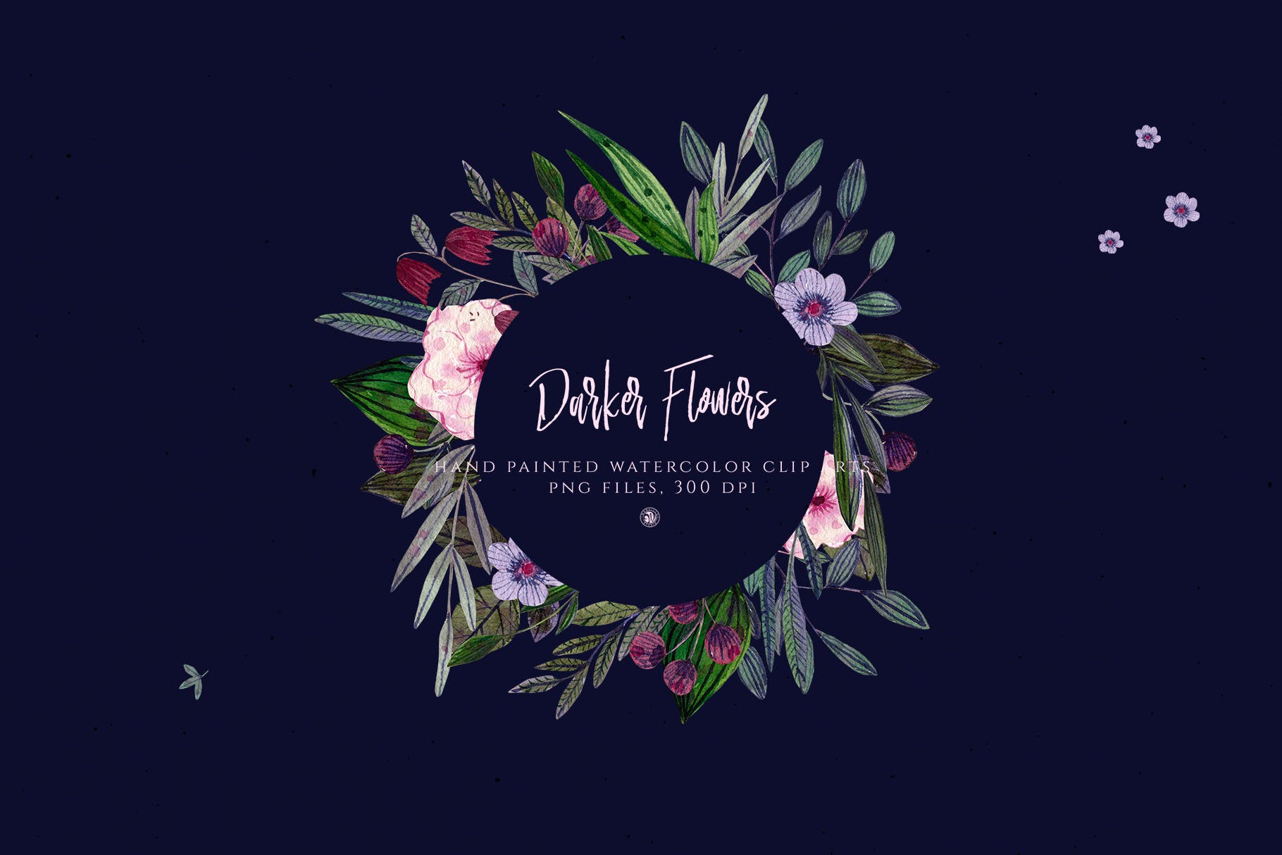 暗色手绘水彩花卉剪贴画PNG素材 Darker Flowers插图(1)