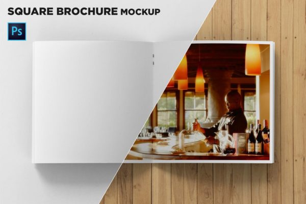 方形画册产品手册内页俯视图样机素材库精选 Square Brochure Open Pages Mockup Top View