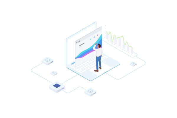 区块链金融数据统计报告等距概念插画v1 Financial Report on Blockchain Isometric 1 – FV