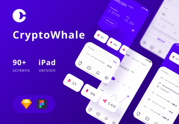 素材库下午茶：区块链数字加密技术相关的APP UI KIT套装下载[Sketch,Fig]