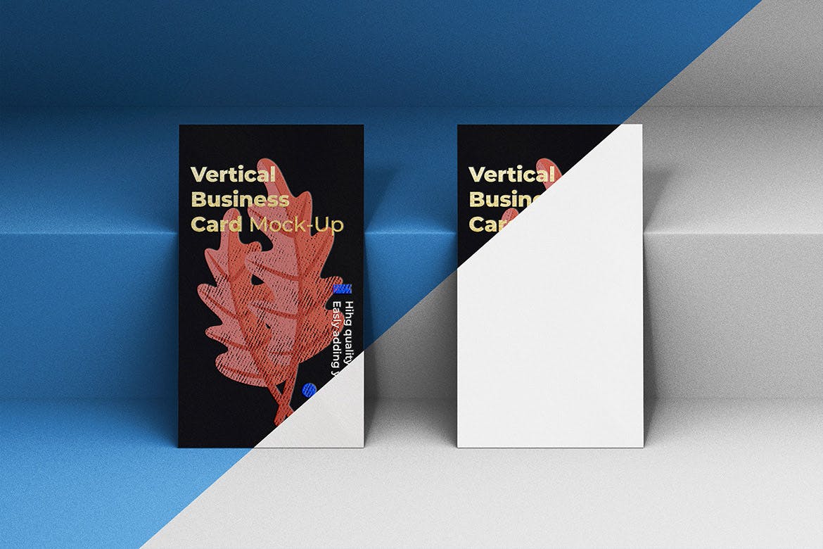 竖版企业名片设计立面效果图素材库精选模板 Vertical Business Card Mock-Up Template插图(2)