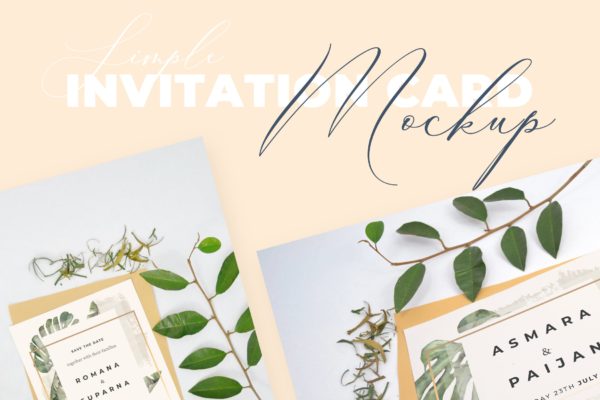 婚礼邀请函设计效果图样机素材库精选模板v4 Beautiful Realistic Wedding Invitation Mockup V4