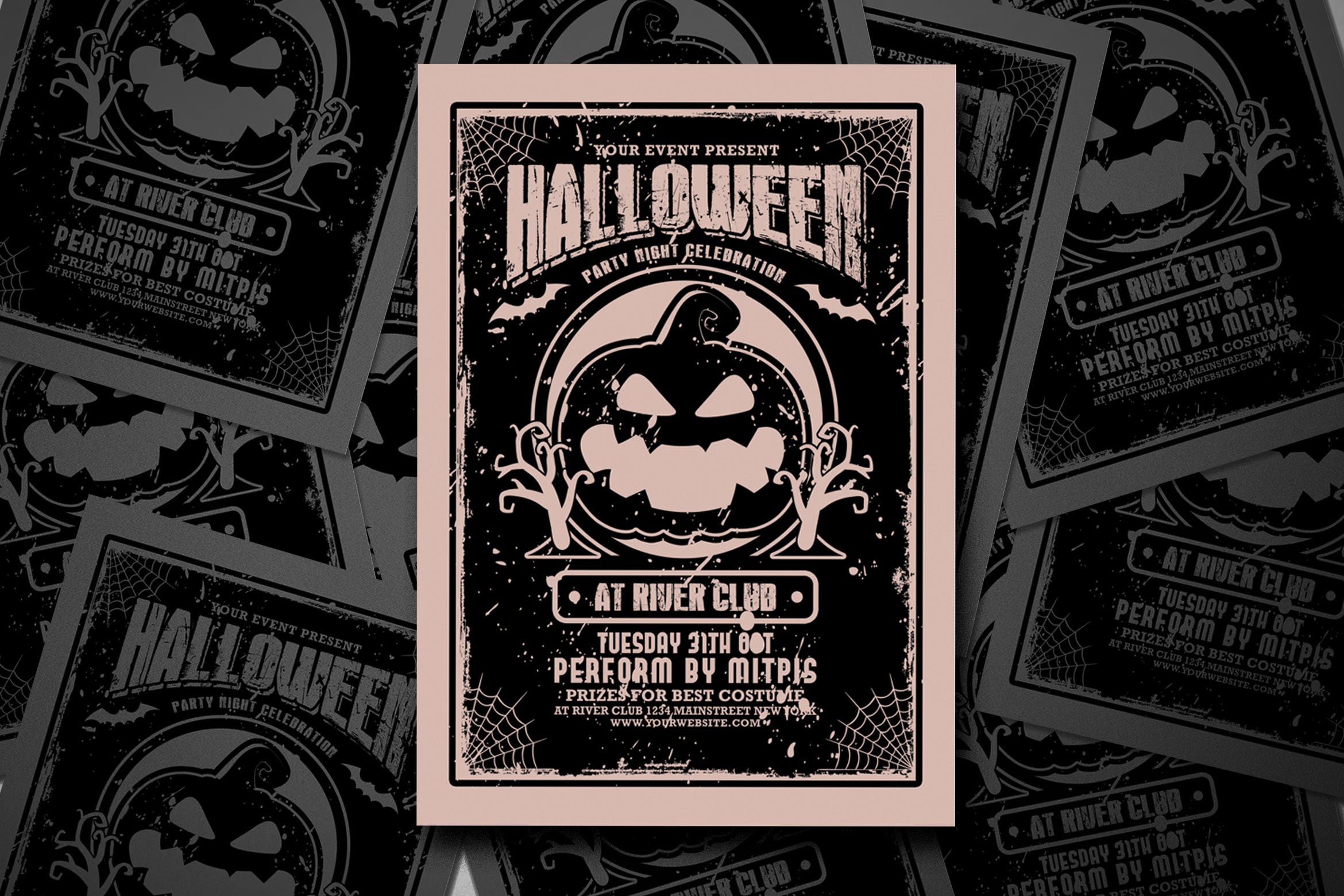 复古设计风格万圣节派对活动海报设计模板 Halloween Party插图