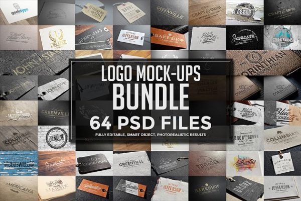 64个经典怀旧风格Logo标志展示样机 64 Logo Mock-ups Bundle