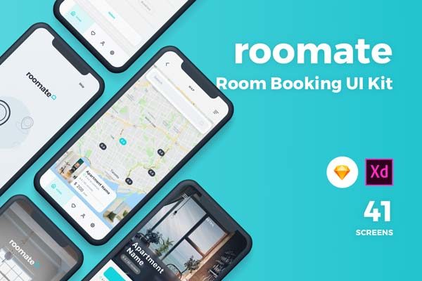素材库下午茶：名宿酒店预订类APP UI KIT套装模板下载[Sketch]