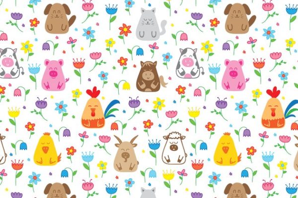 手绘涂鸦农场动物设计元素图案 Doodle farm animals