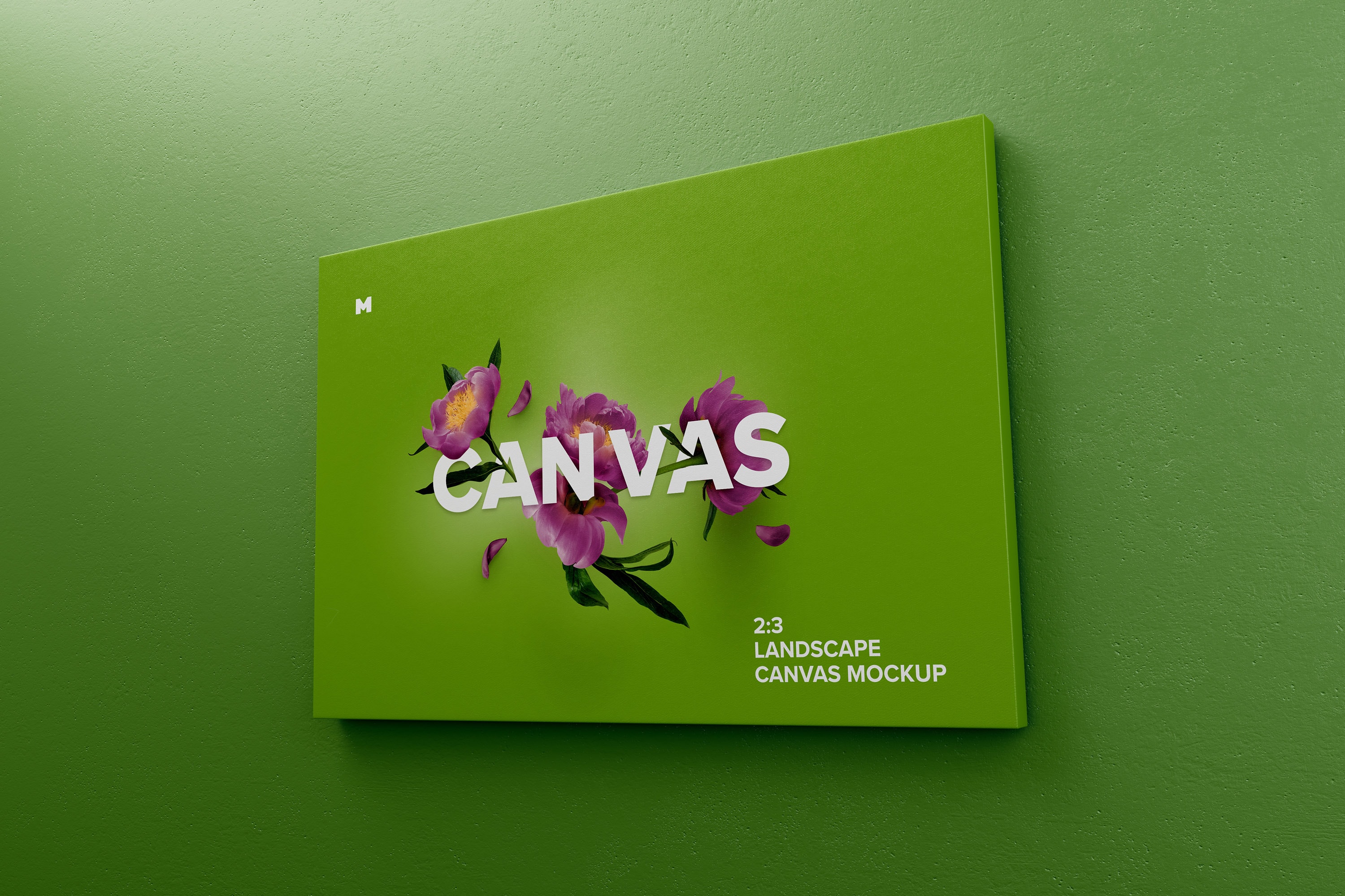 挂墙画框画布艺术作品＆照片展览右视图样机素材 3:2 Landscape Canvas Mockup Hanging on Wall, Right View插图(2)