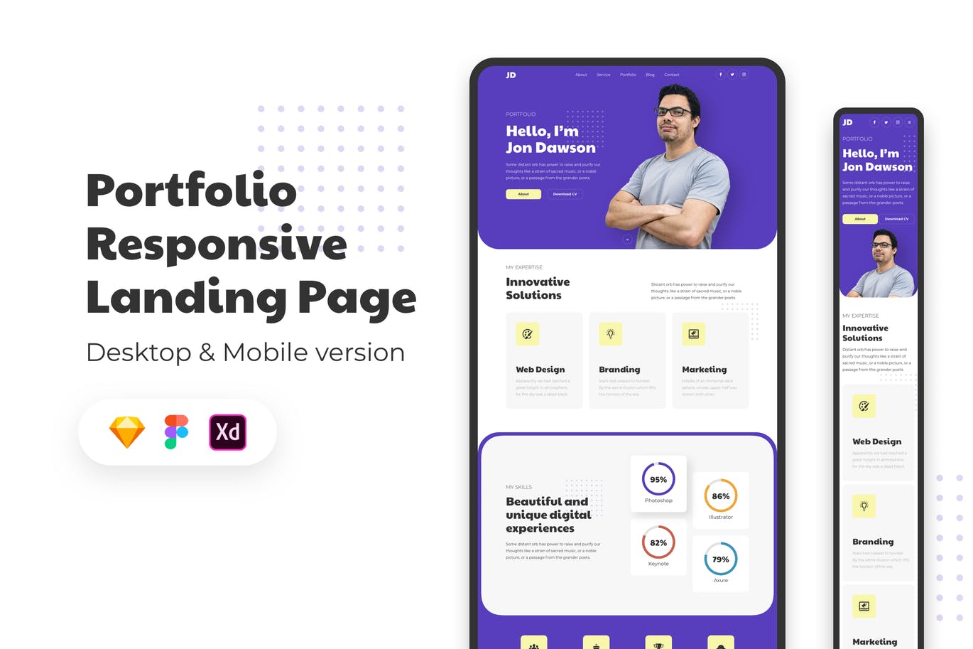 响应式设计风格作品集网站着陆页模板 Portfolio Responsive Landing Page插图
